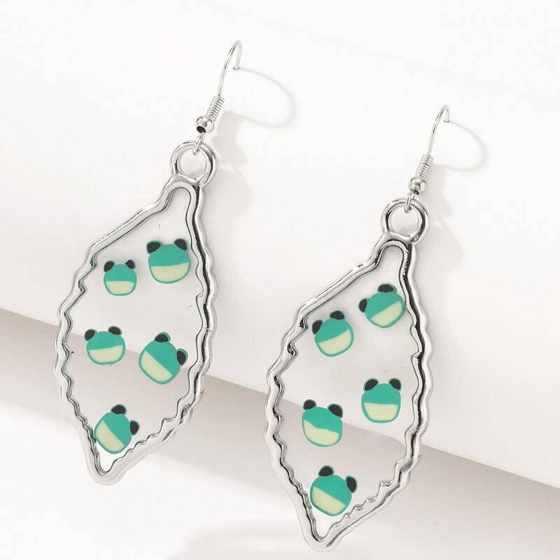 

Frog Graphic Drop Earrings, Silver