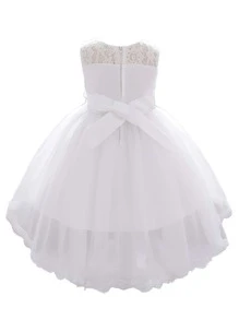 Váy xòe ren tuyn trơn màu cho bé gái, váy thanh lịch và sang trọng thích hợp cho các buổi khiêu vũ ở trường và trình diễn thời trang, không bao gồm băng đô - trắng - Xem 2