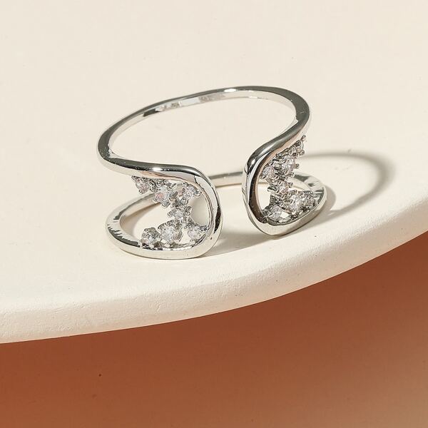 

Rhinestone Decor Cuff Ring, Silver