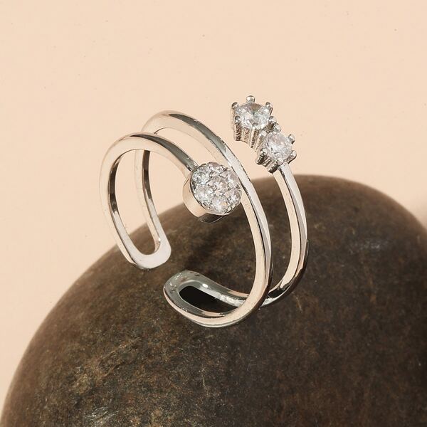 

Rhinestone Decor Cuff Ring, Silver