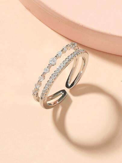 خاتم مفتوح مزدوج الطبقة من الزركونيا عصري وشامل للنساء، مطلي بالذهب، مجوهرات هدية عيد للنساء