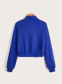 SHEIN Teen Girls Graphic & Letter Print Half Zip Drop Shoulder Sweatshirt - Royal Blue - View 2