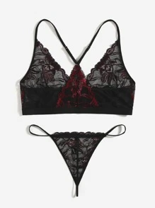 Set de lencería con encaje floral - Burdeos - Ver 2