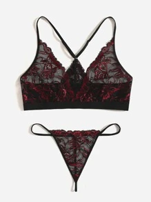 Set de lencería con encaje floral - Burdeos - Ver 4