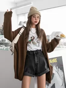 DAZY Cárdigan con diseño con bolsillo con botón - Marrón Chocolate - Ver 1