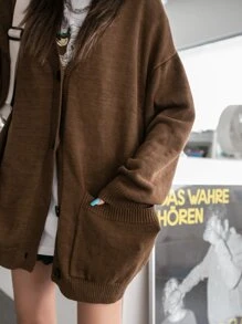 DAZY Cárdigan con diseño con bolsillo con botón - Marrón Chocolate - Ver 3