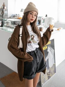 DAZY Cárdigan con diseño con bolsillo con botón - Marrón Chocolate - Ver 7