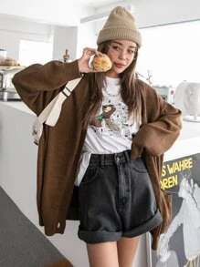 DAZY Cárdigan con diseño con bolsillo con botón - Marrón Chocolate - Ver 8