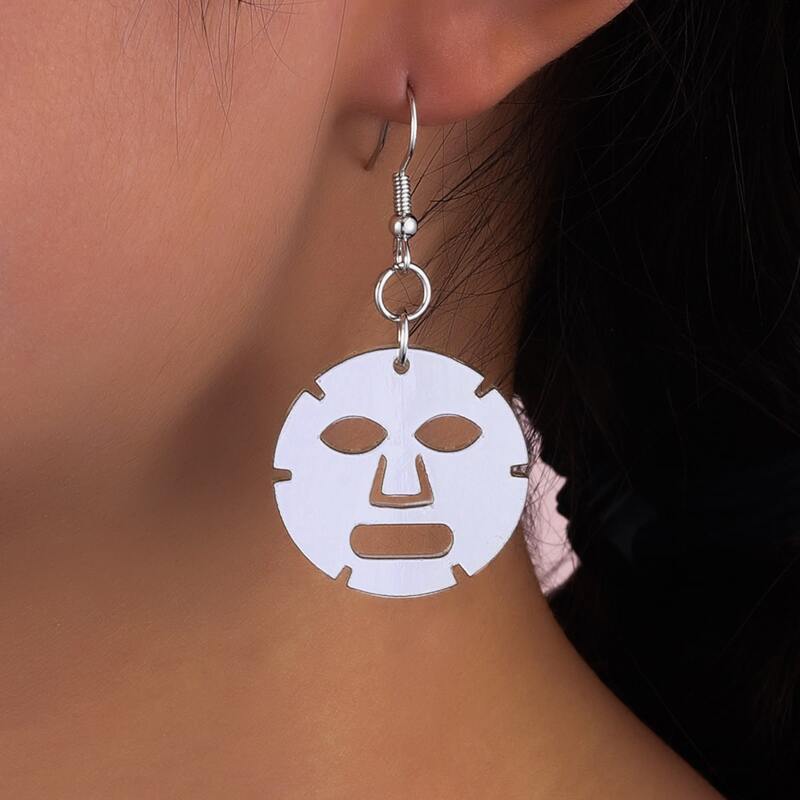 

Facial Mask Drop Earrings, Silver