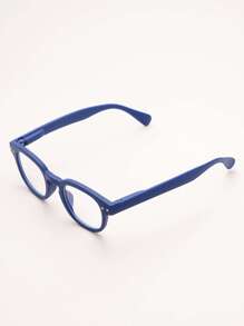 1 副男女通用儿童/成人经典矩形复古眼镜，适合日常阅读 - 寶藍色 - 查看 2