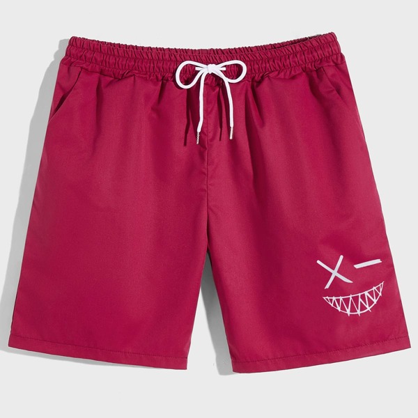 

Men Cartoon Graphic Drawstring Waist Shorts, Burgundy
