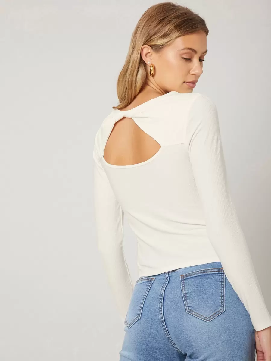 SHEIN Twist Back T-Shirt - Beige - View 1