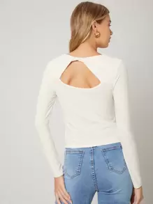 SHEIN Twist Back T-Shirt - Beige - View 4