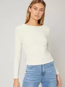 SHEIN Twist Back T-Shirt - Beige - View 5