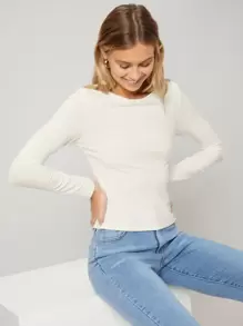 SHEIN Twist Back T-Shirt - Beige - View 6