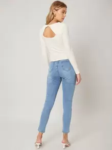 SHEIN Twist Back T-Shirt - Beige - View 7