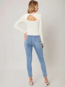 SHEIN Twist Back T-Shirt - Beige - View 8