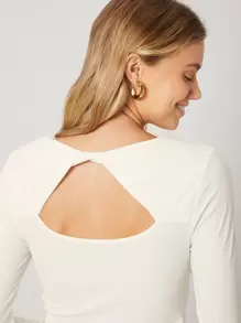 SHEIN Twist Back T-Shirt - Beige - View 9