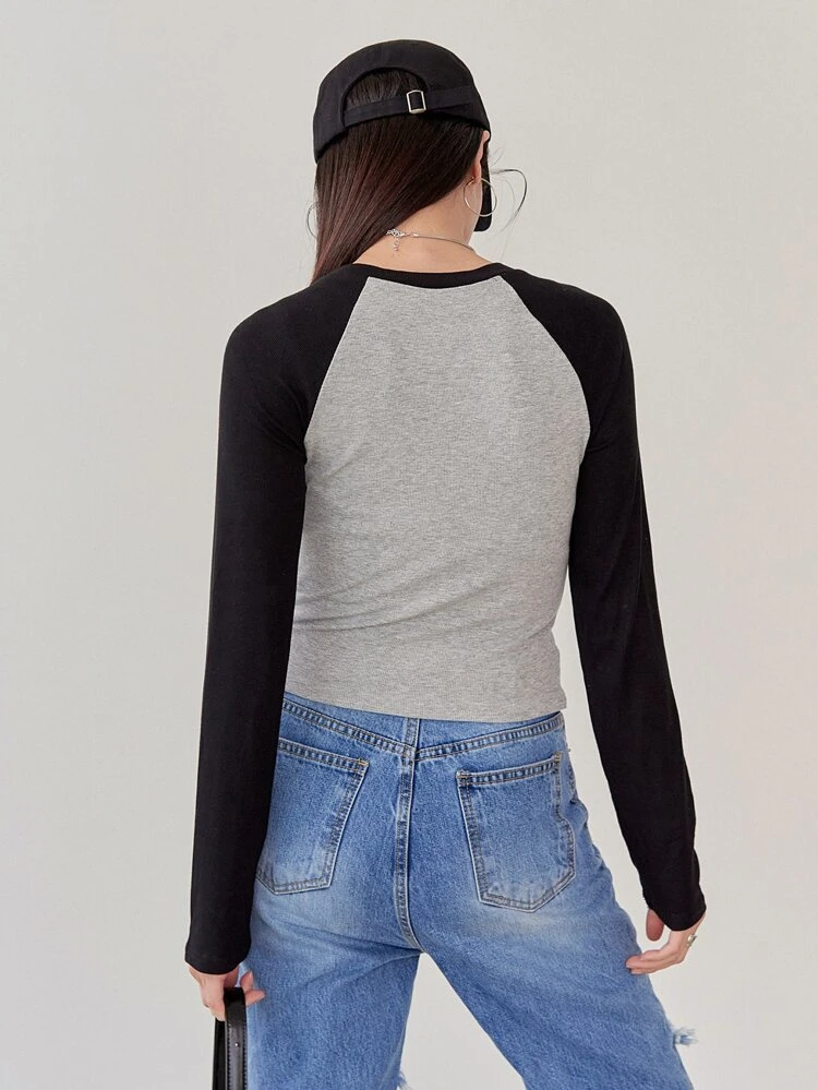 Colorblock Raglan Sleeve Tee,Fall Women Clothes