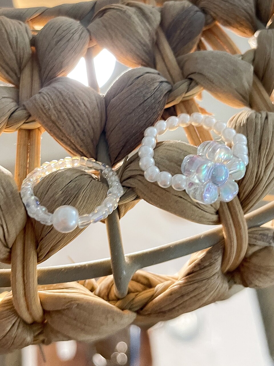 2pcs Flower Decor Beaded Ring