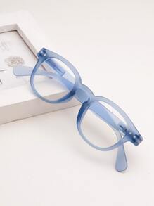 1 副男女儿童复古方形框架眼镜，适合日常阅读 - 霧霾藍 - 查看 1