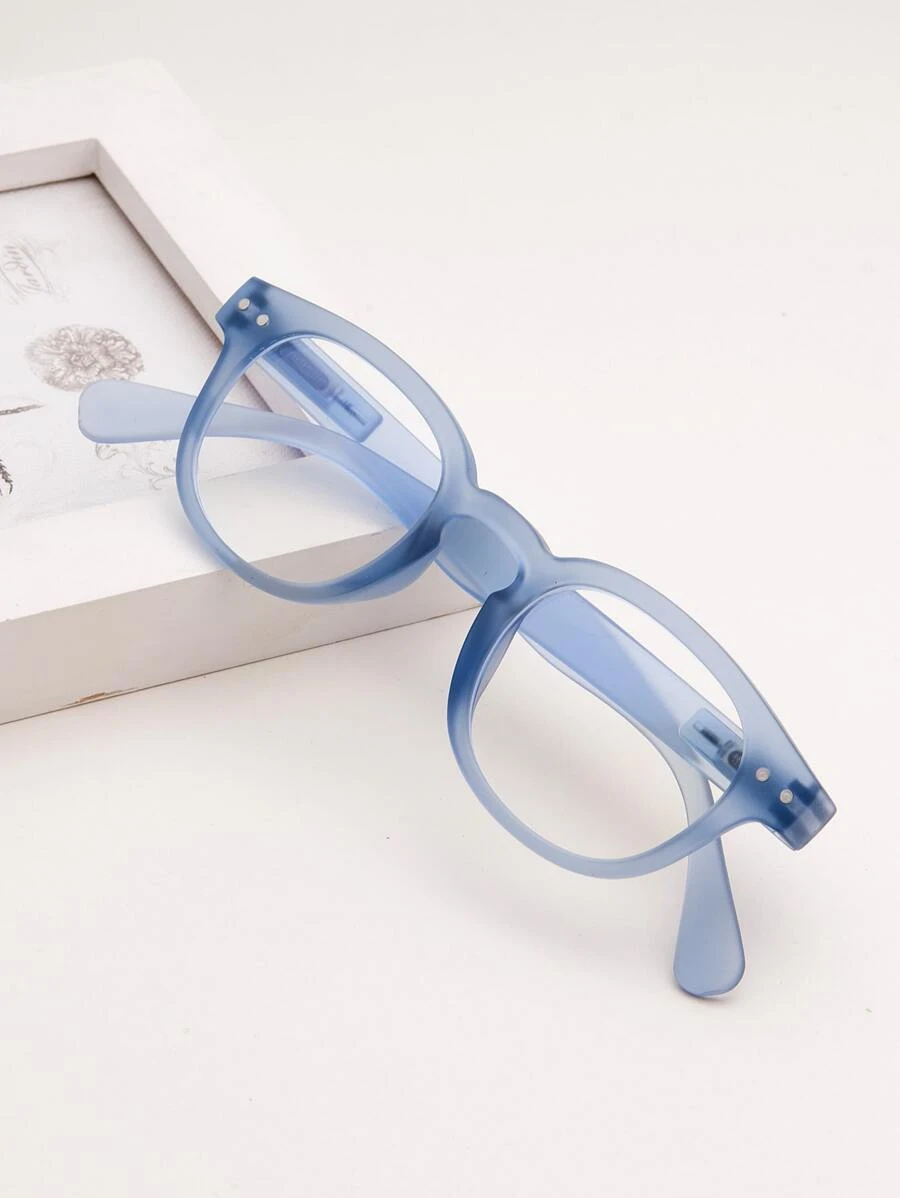 1 副男女儿童复古方形框架眼镜，适合日常阅读 - 霧霾藍 - 查看 1