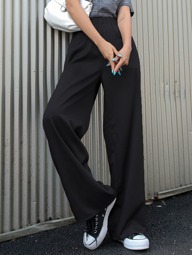 Pantalon à taille élastique et jambes larges, pantalon habillé pour femme, pantalon pour enseignante en automne