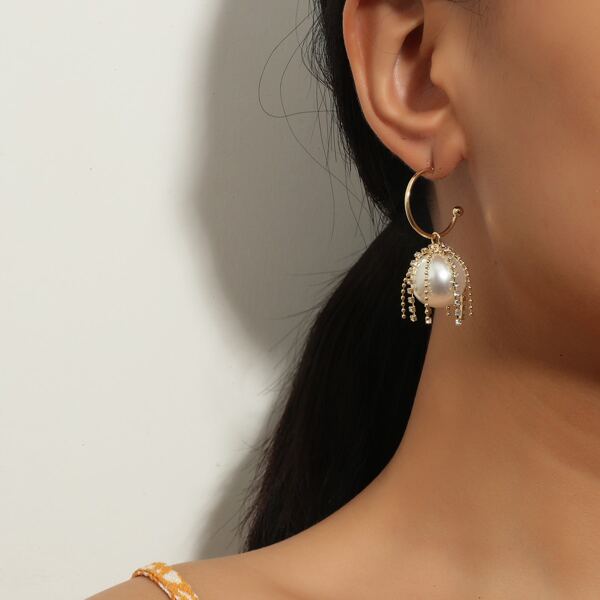

Faux Pearl & Rhinestone Decor Drop Earrings, Gold