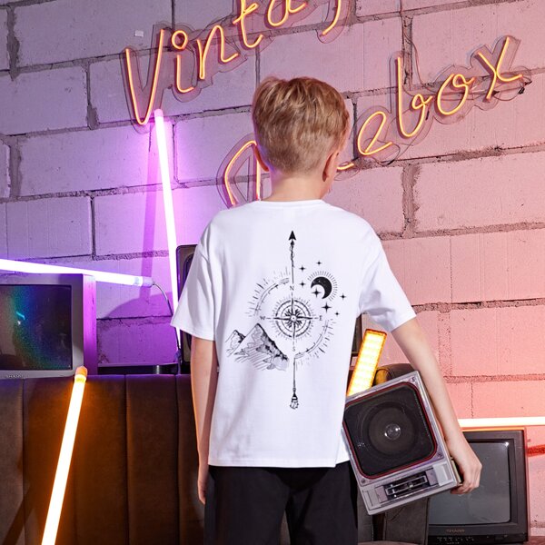 

Boys Mountain And Moon Print Tee & Pants, Black and white