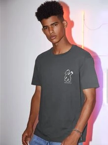 Camiseta con estampado de letra y oso reflectante - Gris - Ver 2