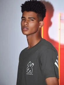 Camiseta con estampado de letra y oso reflectante - Gris - Ver 4