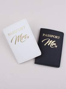 2Pcs Letter Graphic Passport Case Passport Holder Passport Cover Passport Wallet Passport Bag Passport Pouch For Travel Flight For Flight For Back To School For Men And Women Travel Essentials Travel Accessories Valentines Gifts For Valentine's Day Women Gifts Couple Gifts - Black and White - View 1