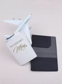 2Pcs Letter Graphic Passport Case Passport Holder Passport Cover Passport Wallet Passport Bag Passport Pouch For Travel Flight For Flight For Back To School For Men And Women Travel Essentials Travel Accessories Valentines Gifts For Valentine's Day Women Gifts Couple Gifts - Black and White - View 5