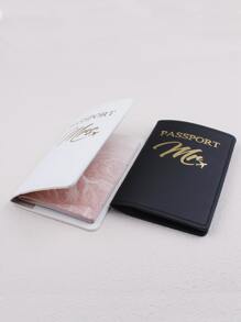 2Pcs Letter Graphic Passport Case Passport Holder Passport Cover Passport Wallet Passport Bag Passport Pouch For Travel Flight For Flight For Back To School For Men And Women Travel Essentials Travel Accessories Valentines Gifts For Valentine's Day Women Gifts Couple Gifts - Black and White - View 3