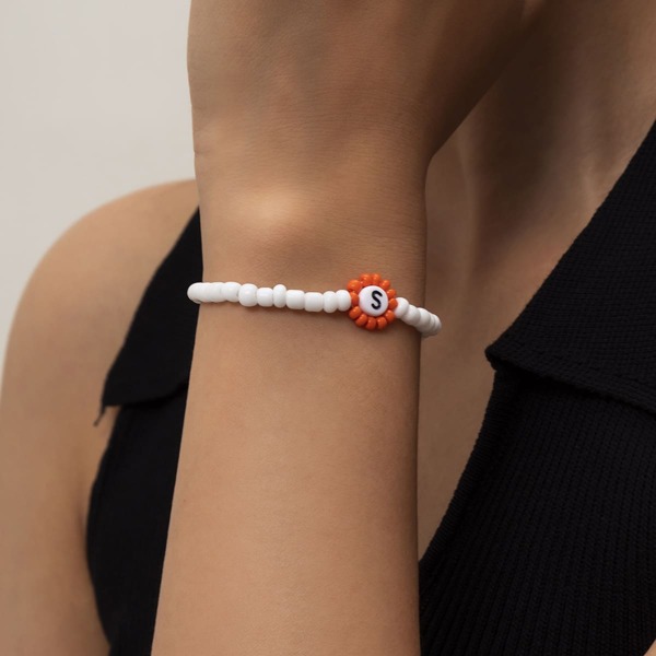 

Letter Decor Beaded Bracelet, White