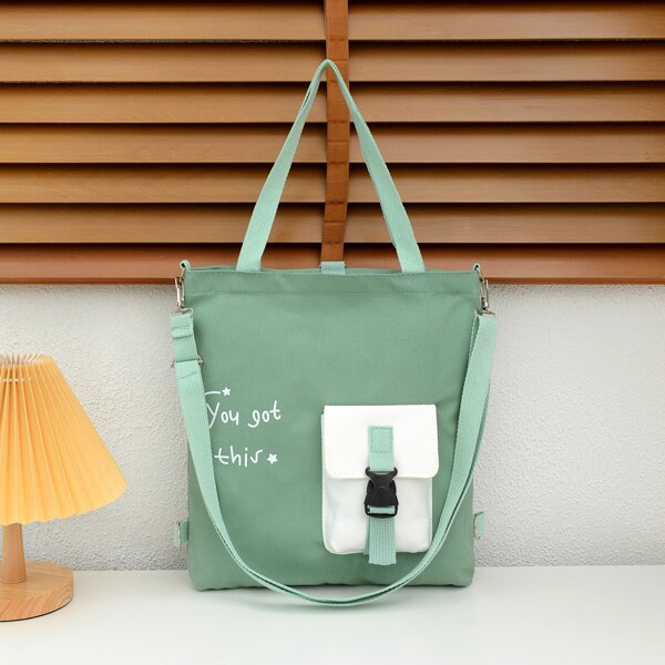 

Colorblock Letter Graphic Shopper Bag, Green