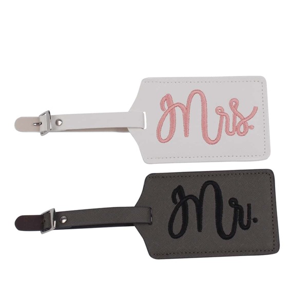 

Letter Embroidered Luggage Tag, Black and white