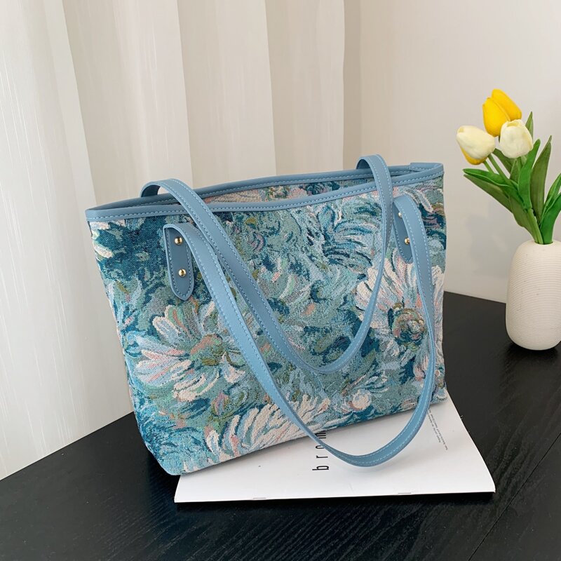 

Flower Pattern Tote Bag, Blue