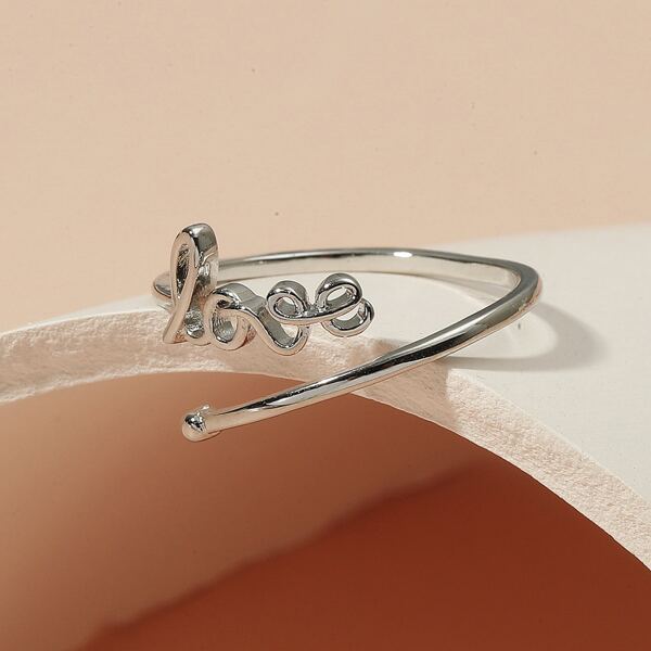 

Letter Decor Cuff Ring, Silver