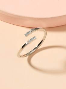 水鑽裝飾開口戒指 - 銀色 - 查看 1