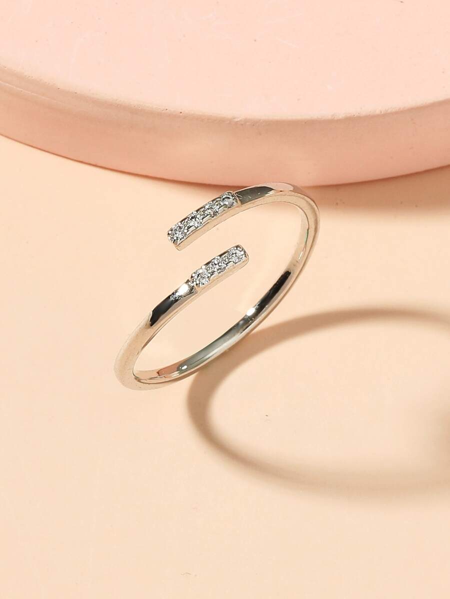 水鑽裝飾開口戒指 - 銀色 - 查看 1