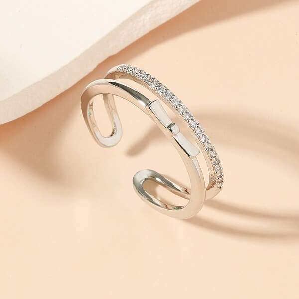 

Rhinestone Decor Cuff Ring, Silver