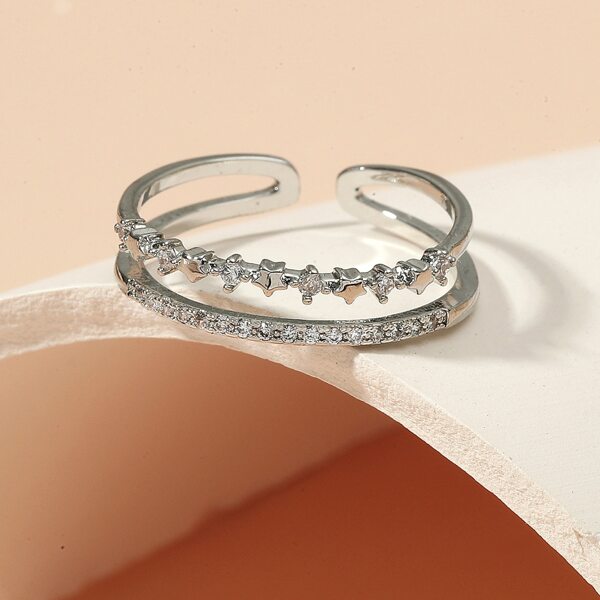 

Rhinestone & Star Decor Cuff Ring, Silver