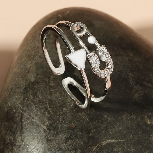 

Rhinestone Decor Cuff Ring, Silver