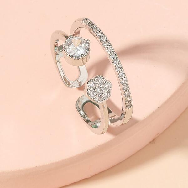 

Rhinestone Decor Cuff Ring, Silver