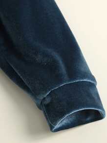 SHEIN 少女花卉刺繡絨面套頭衫和運動長褲 - 藏蓝色 - 查看 3