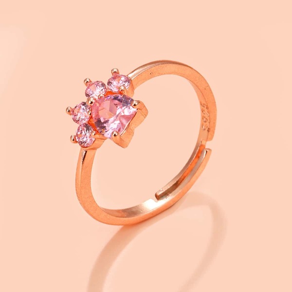 

Rhinestone Paw Decor Ring, Rose gold