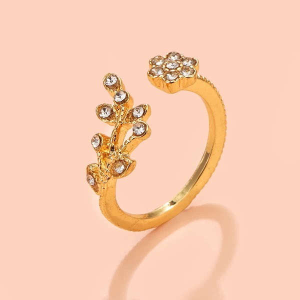 

Rhinestone Flower Decor Cuff Ring, Gold