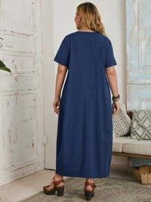 EMERY ROSE Plus Solid Tunic Dress - Navy Blue - View 2