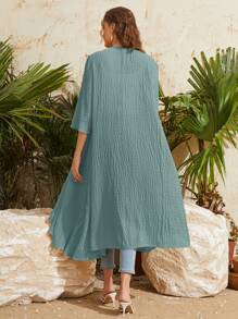 Mulvari Open Front Circle Lace Shirred Coat - Mint Green - View 2